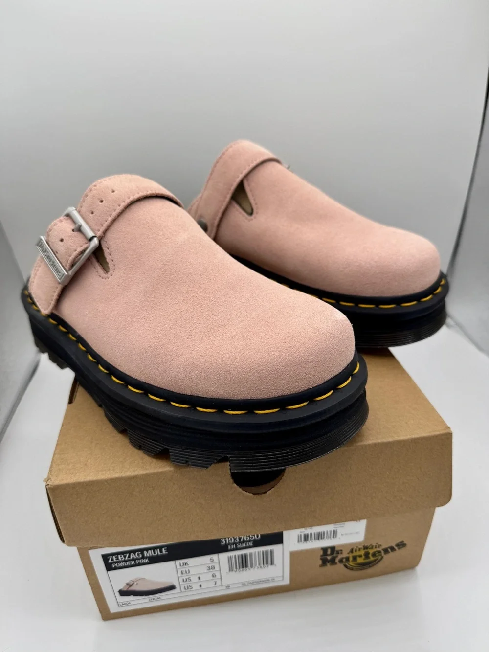 NWT Dr Martens Zebzag Mule Unisex , Powder Pink Platforms